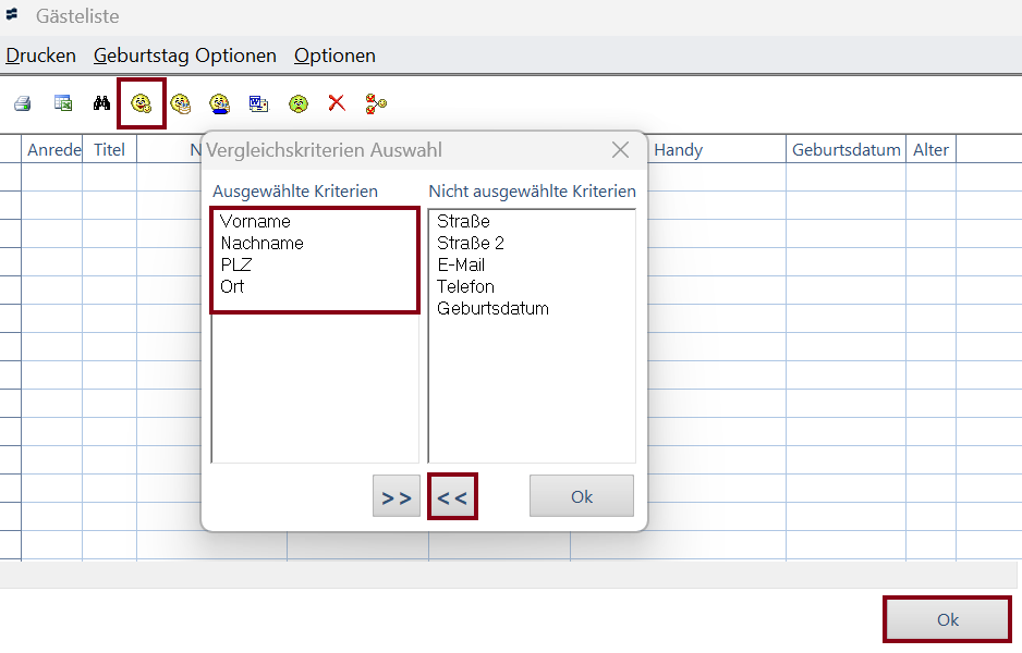 Doppelte Gäste selektieren Doppelte Gäste selektieren