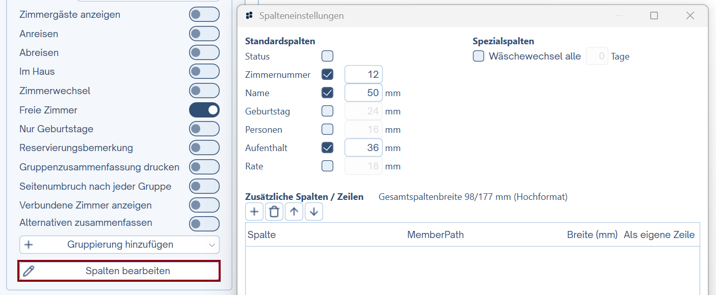 Spalten bearbeiten