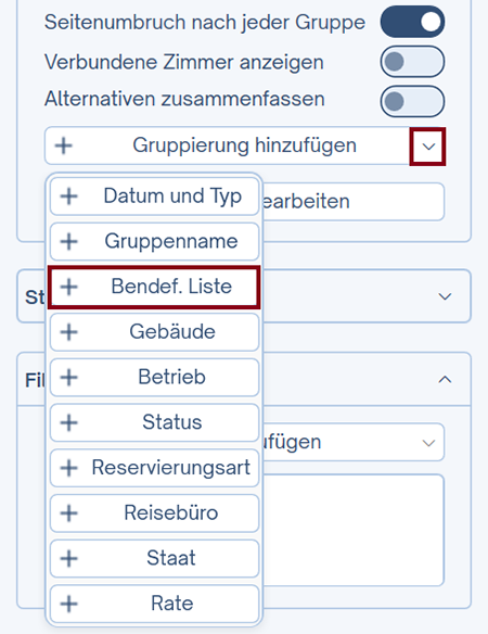 Gruppierung Bendef.Liste setzen
