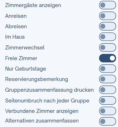 nur Freie Zimmer einschalten