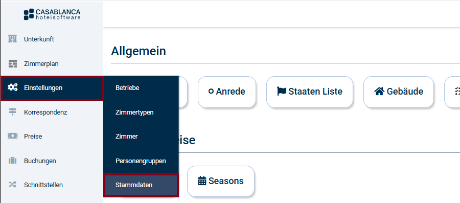 Einstellungen -> Stammdaten Einstellungen -> Stammdaten