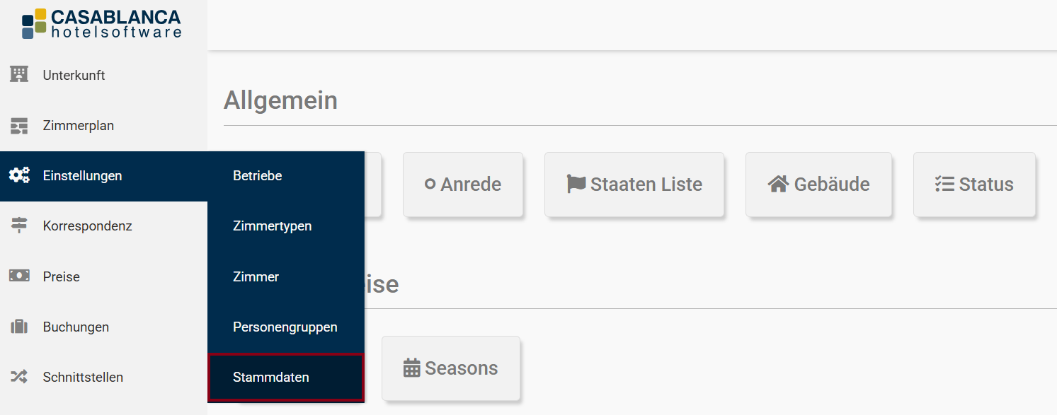 Einstellungen -&gt; Stammdaten