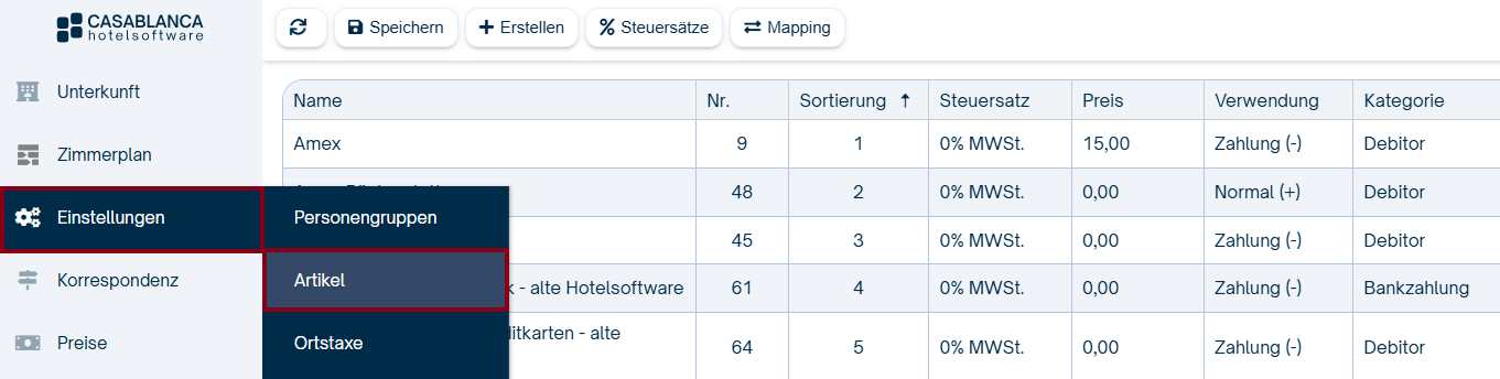 Einstellungen -> Stammdaten