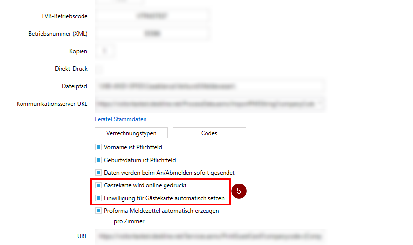 Einstellung Gästekarte wird online gedruckt / Einwilligung