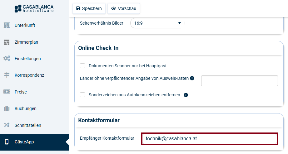 Einstellungen zur Empfangs-Mailadresse Einstellungen zur Empfangs-Mailadresse