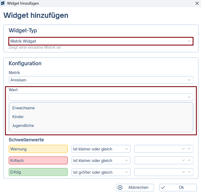 Widget Einstellungen CASABLANCA Dashboard