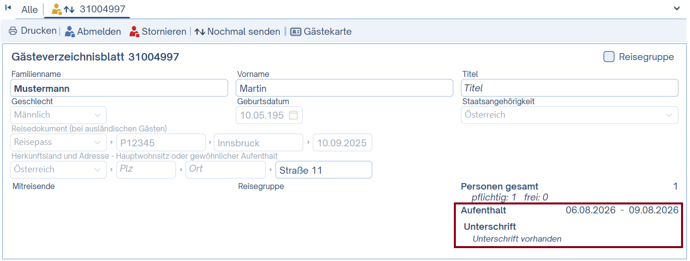 Meldezettel in Gruppennamen vorhanden