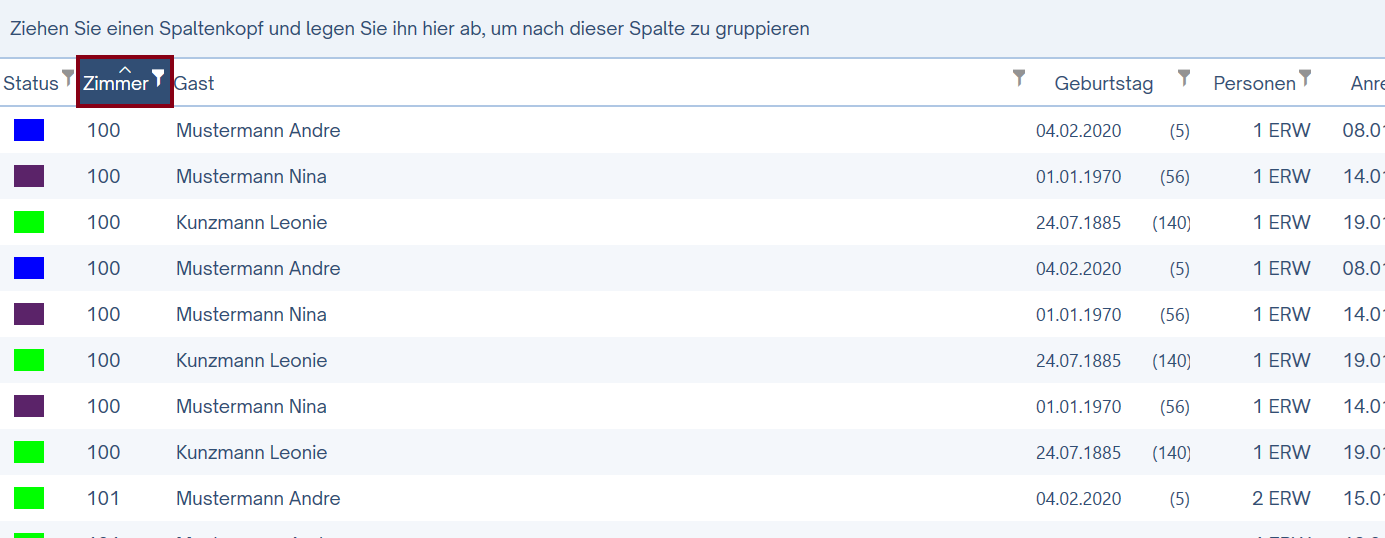 Sortierung ersichtlich...