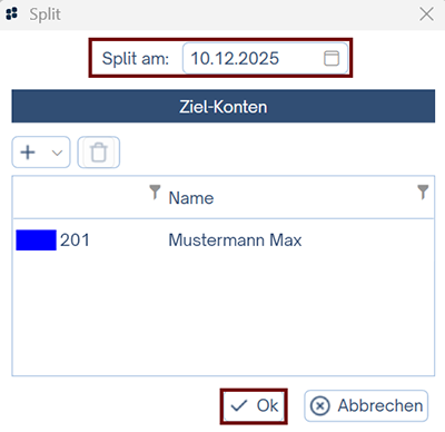 Auswahl mit OK bestätigen