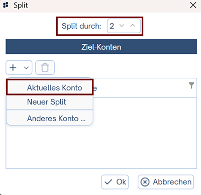 Menge und Zielkonto definieren