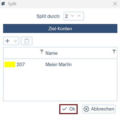 Auswahl mit OK bestätigen