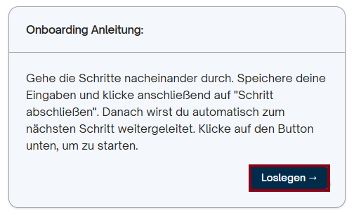 Onboarding starten Wizard