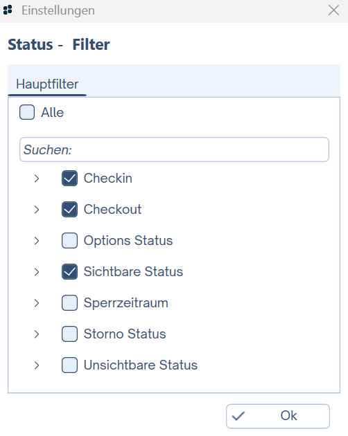 Status Filter Fenster