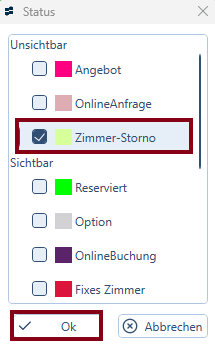 Status - Zimmer-Storno