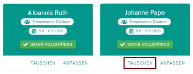 TAUSCHEN-Funktion Übersicht
