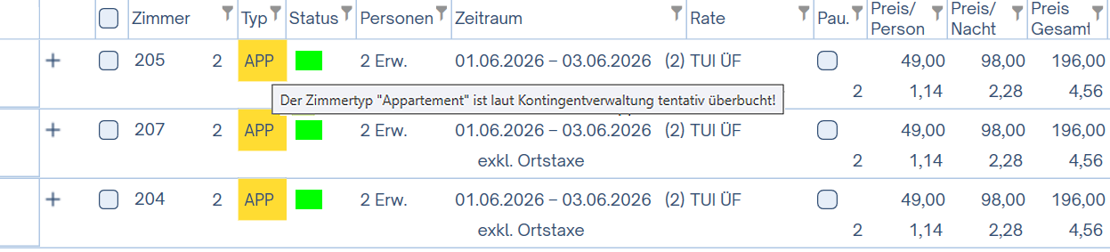 Tentativ überbucht