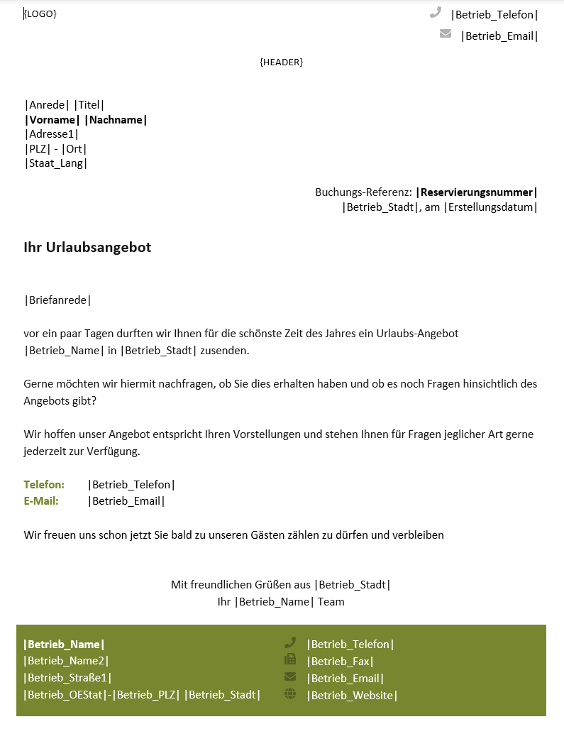 Korrespondenz-Textvorlage