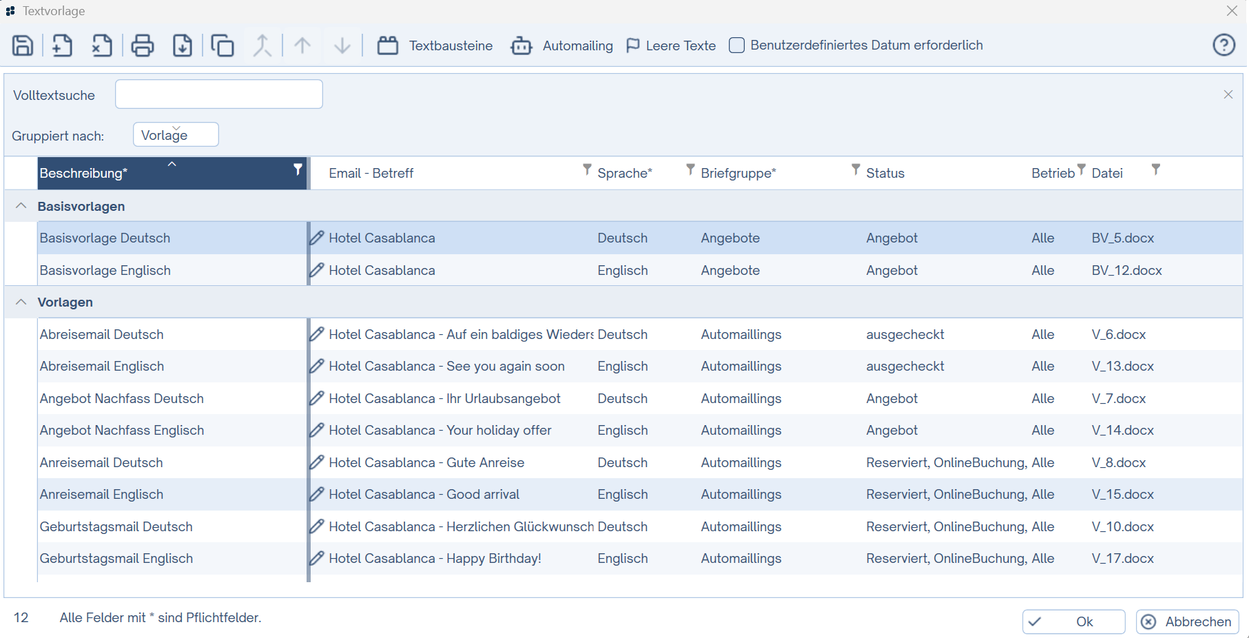 Korrespondenz-Textvorlagen