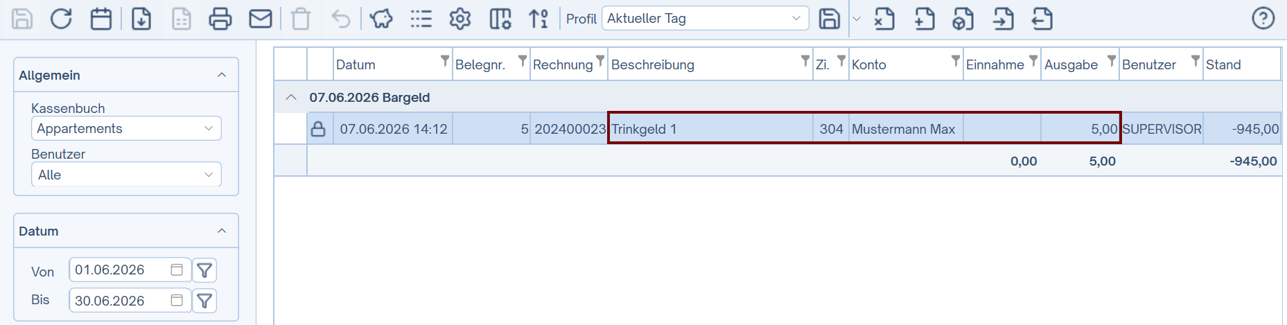Kassenbuch als Ausgabe