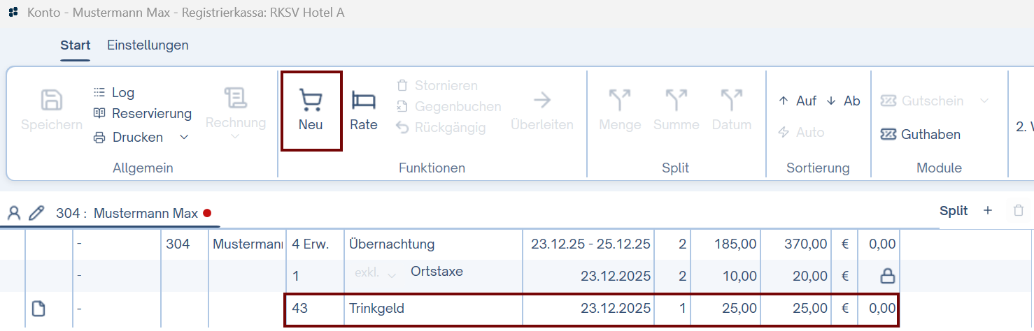 Trinkgeld auf dem Konto