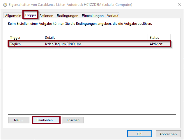 Trigger -> Eigenschaften