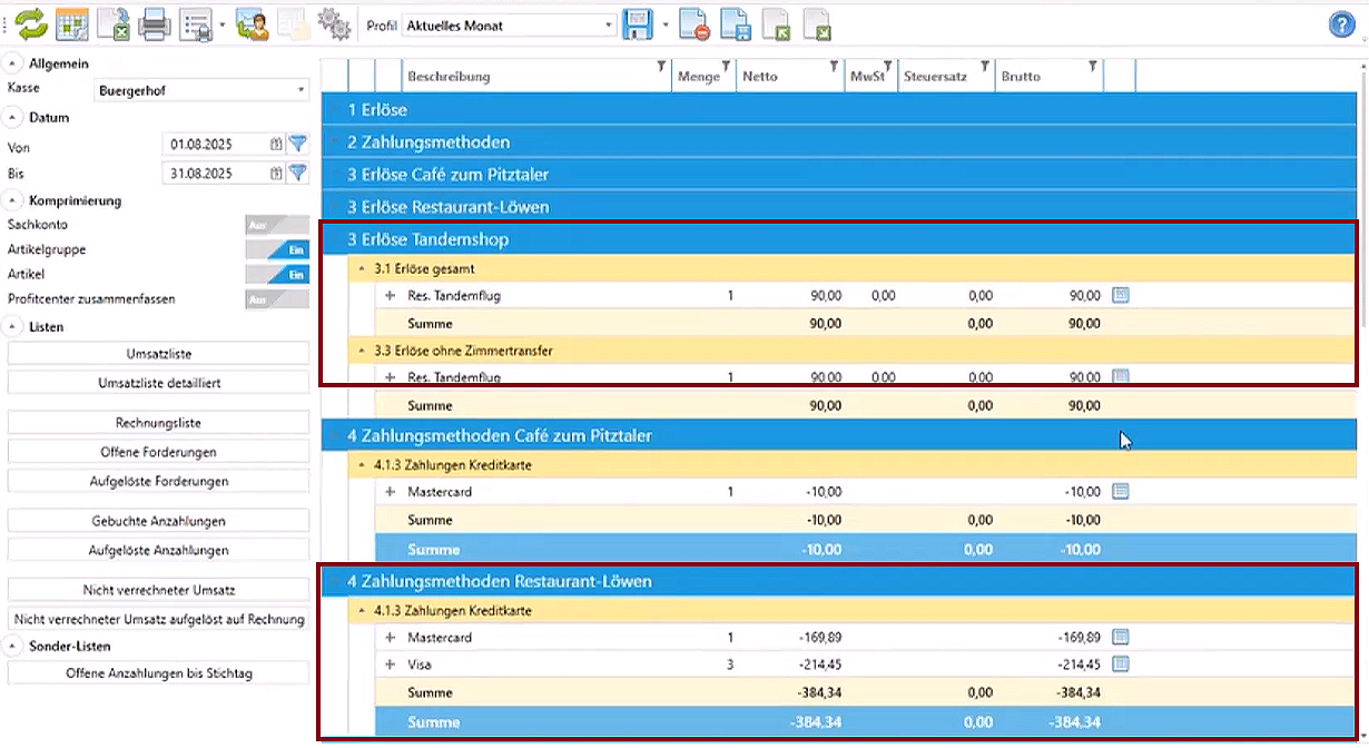 Transaktionen Umsatzliste