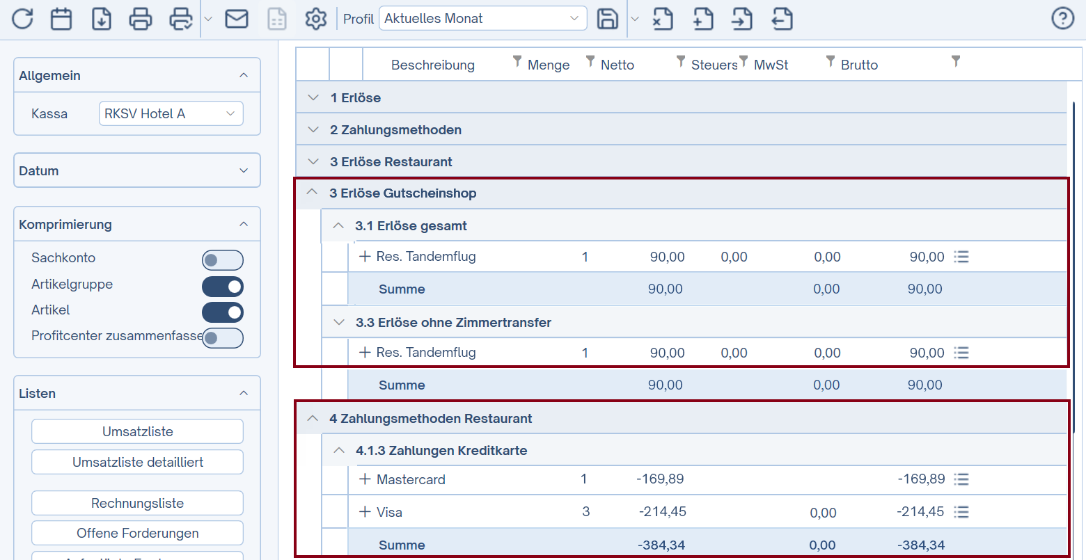 Transaktionen Umsatzliste