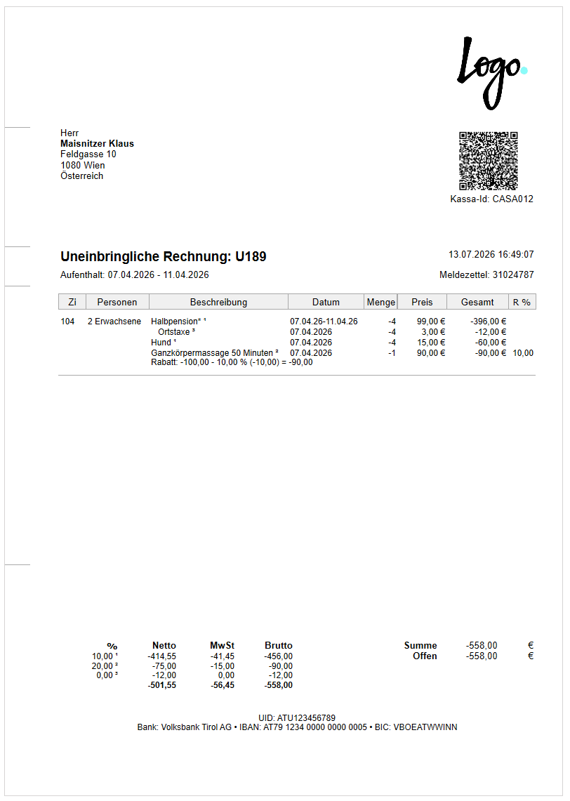 Uneinbringliche Rechnung uneinbringlich