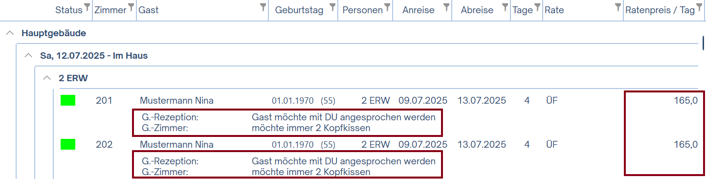 Ansicht "Als eigene Zeile oder Spalte"