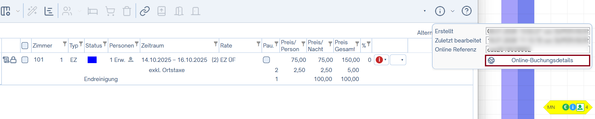Online-Buchungsdetails einsehen