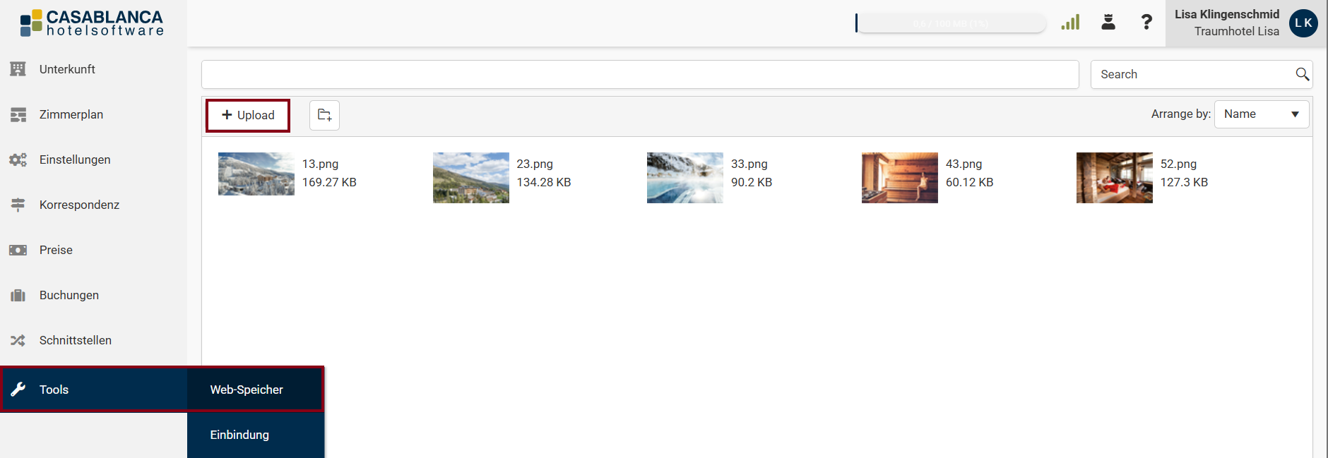 Web-Speicher Bild hochladen