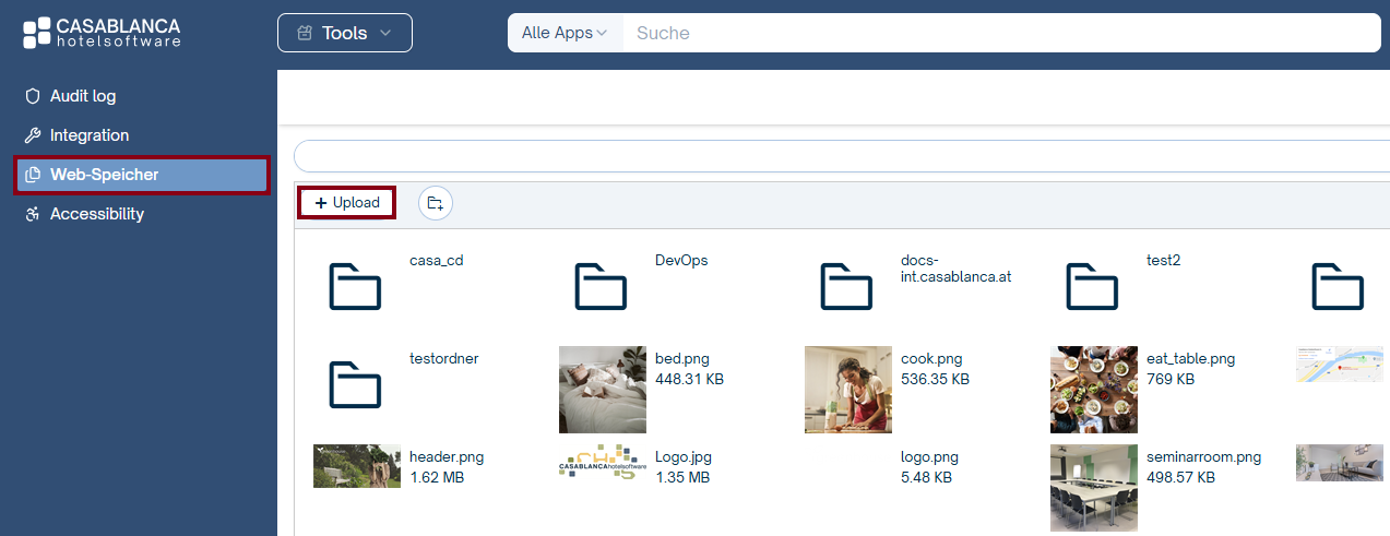 Web-Speicher Bild hochladen
