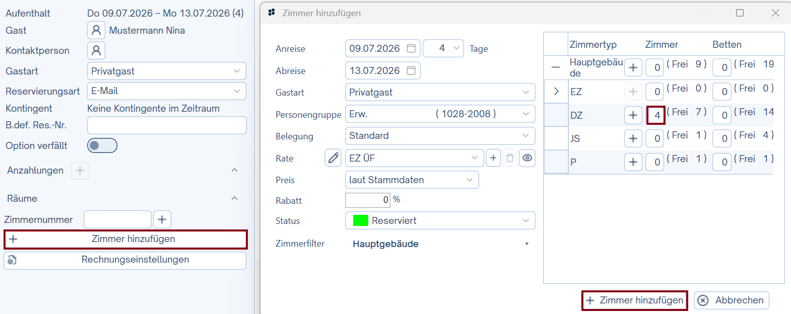 Zimmer hinzufügen Zimmer hinzufügen