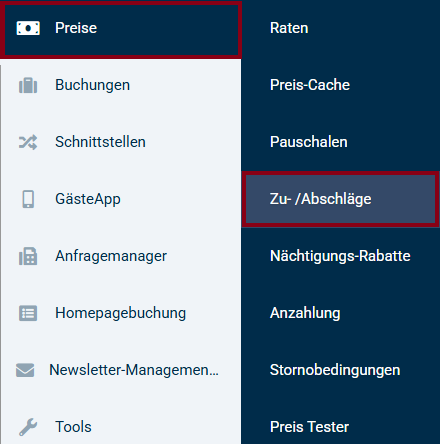 Zu-/Abschläge Zahlungs- und Stornomanagement