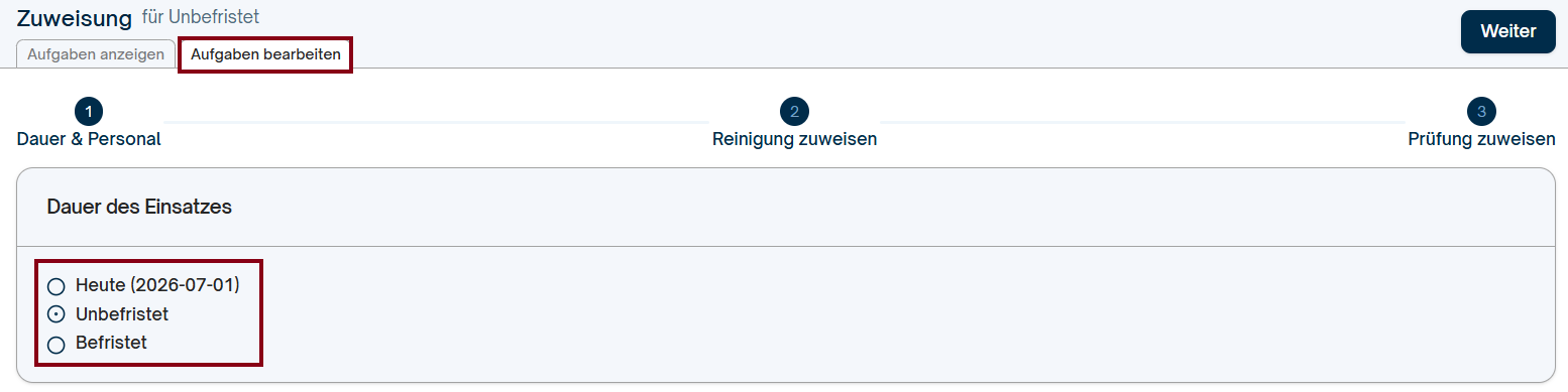 Zuweisung von Aufgaben